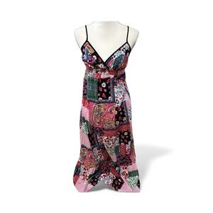 Boho Patchwork Maxi Dress Size 8 Floral Paisley Y2K Indie Cottagecore Aesthetic